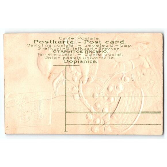 Happy Birthday Cherub Angel Holds Wicker Basket Of Pink Roses Postcard Greetings - Picture 2 of 2